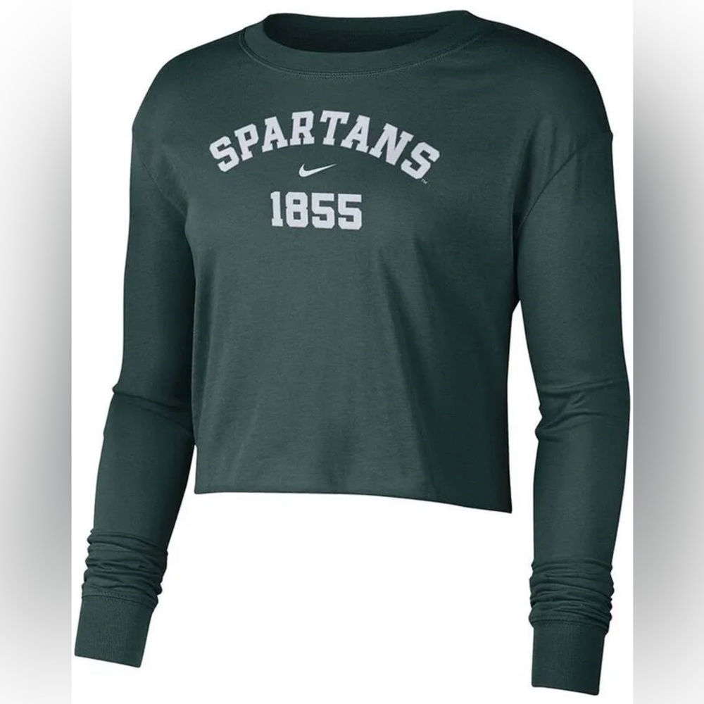 Michigan State Official Nike Crop Tee Women's Spartans Long Sleeve, Green